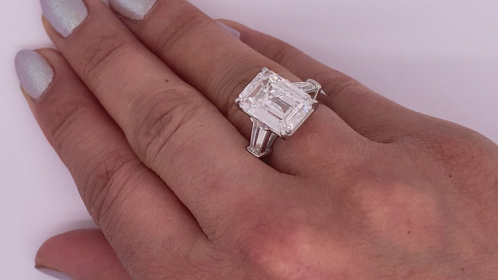 1.50 Carat Emerald Diamond & Vertical Baguette Solitaire Ring