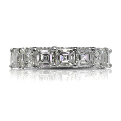  Asscher Cut Diamond Eternity Band in 18K White Gold Micro Pave U Prong Front View