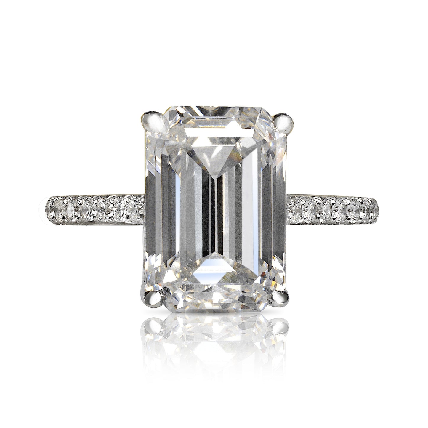 Diamond Ring Emerald Cut 8 Carat Sidestone Ring in Platinum Front View