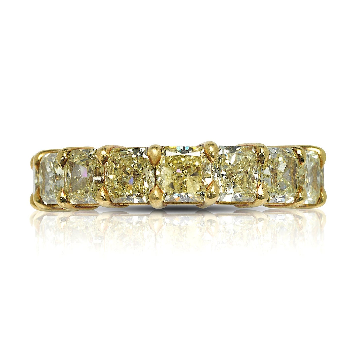 JIN 8 Carat Radiant Cut Yellow Diamond Eternity Ring in 18K Gold 40 pointer 7.41 tcw By Mike Nekta NYC SIZE 6.5