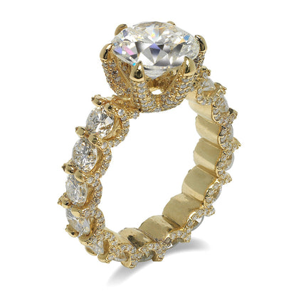 Diamond Ring Round Cut 8 Carat Sidestone  Ring in 18K Yellow Gold SideView