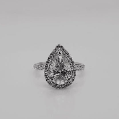 LUNE 3 Carat Pear Shaped Lab Grown Diamond Engagement Ring Halo IGI Certified