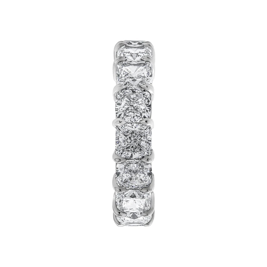 9 Carat Cushion Cut Diamond Eternity Band in Platinum pointer Profile View