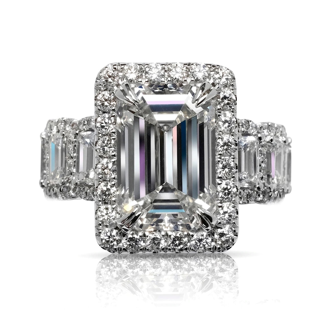  9 CARAT EMERALD CUT lab grown diamond ring front view