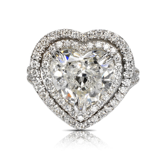 Diamond Ring Heart-Shaped 9 Carat  Double Halo Ring in 18K  White Gold Front View