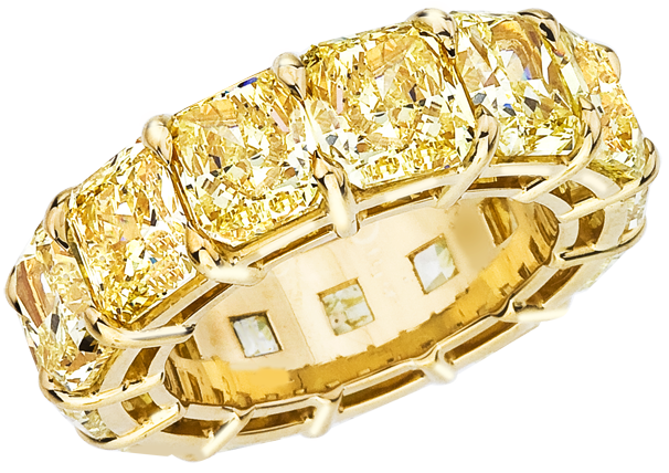 JIN 9 Carat Radiant Cut Yellow Diamond Eternity Ring in  18K Gold  40 pointer 9.25 tcw By Mike Nekta NYC SIZE 6.5