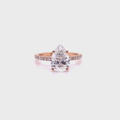 LUZ 2 Carat Pear Shaped Lab Grown Diamond Engagement Ring.18K Rose Gold. IGI Certified