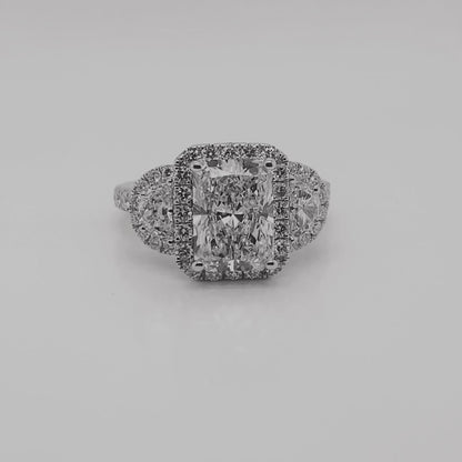 LUPE 5 Carat Radiant Cut Lab Grown Diamond Engagement Ring Halo Three-Stone IGI Certified