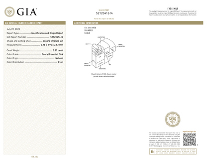 Fancy Brownish Pink Argyle Diamond Emerald Cut 0.35 Carat GIA Full Report