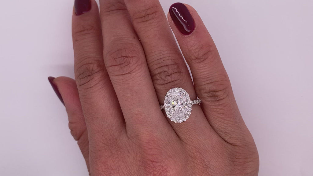 0.50 Carat Oval Diamond Halo Engagement Ring - OROGEM Jewelers