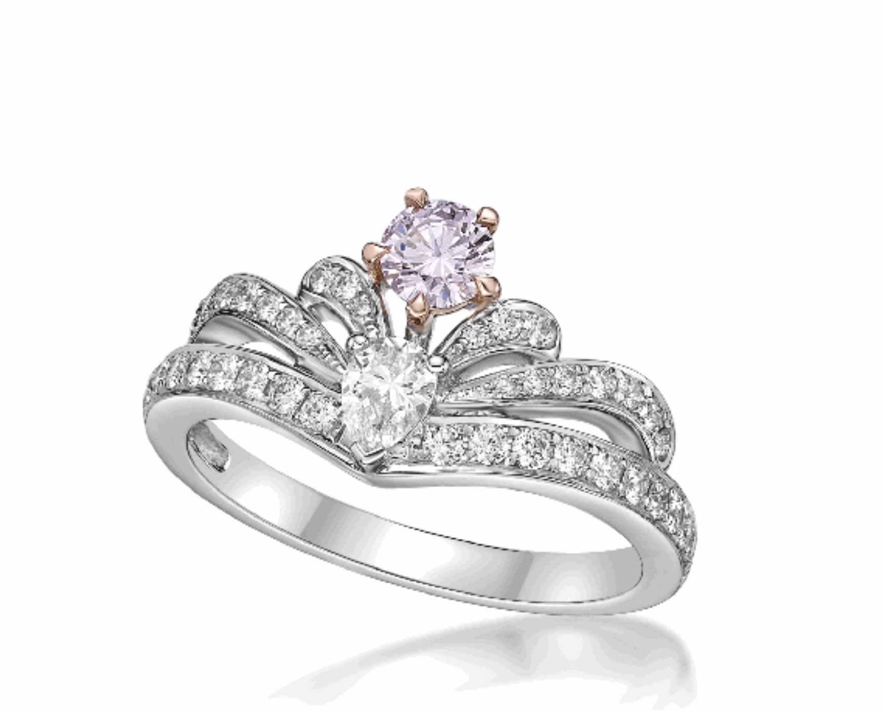 Rose Gold Curved Shaped Crown Moissanite Engagement Ring