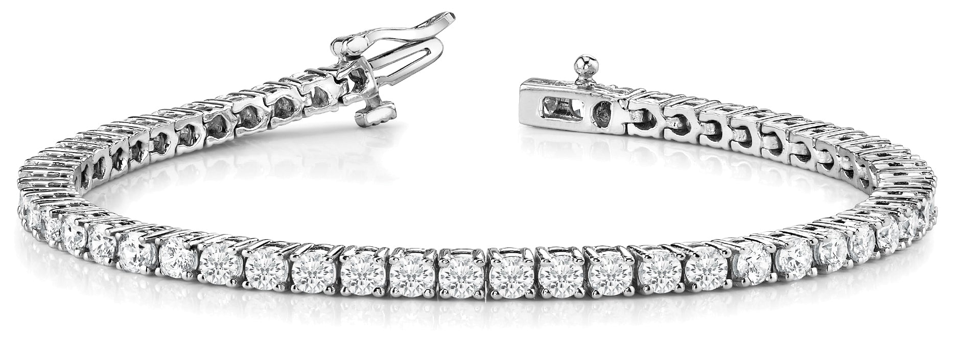 Diamond Tennis Bracelet Round Shaped 2 Carat in 14K & 18K White Gold Front View