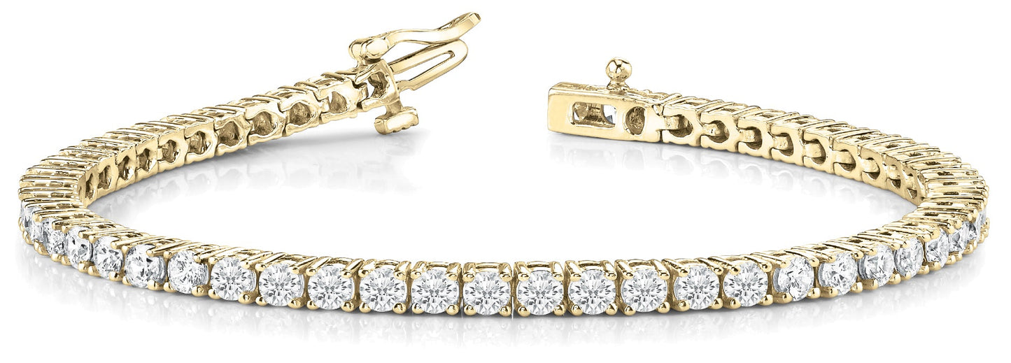 Diamond Tennis Bracelet Round Shaped 20 Carat in 14K-18K Yellow Gold Front View