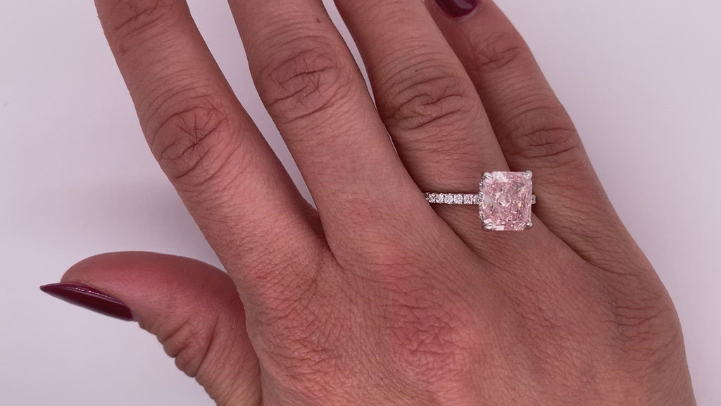 GIA Certified 3.48 Carat Light Pink Radiant Cut Diamond Ring
