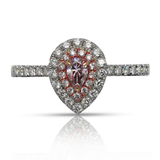 Pink Diamond Ring Pear Shape Cut  Double Halo in 18k Rose & White Gold Front View