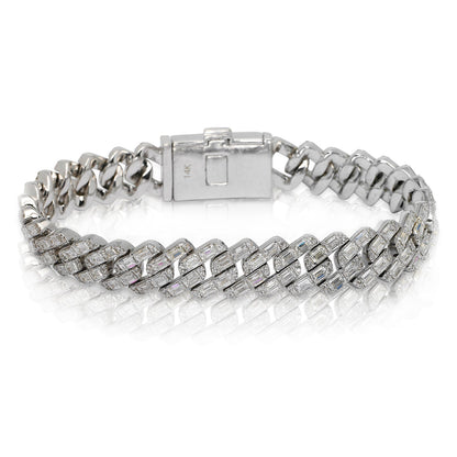 Men's Diamond Cuban Link Chain Bracelet  17 carat in 14K White Gold Front View