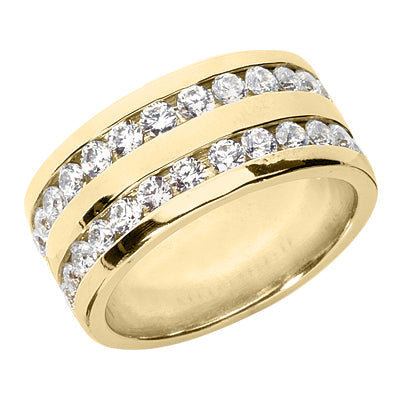 Men's Diamond Wedding Ring Round Cut 2 Carat in 18K Yellow Gold Side View