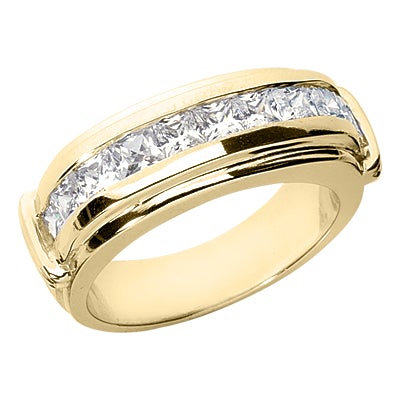 Men's Diamond Wedding Ring Round Cut 2 Carat in 14K Yellow Gold Side View