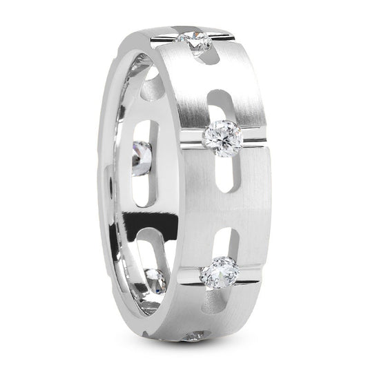 Men's Diamond Wedding Ring Round Cut 7mmin 14K 18K White Gold Side View