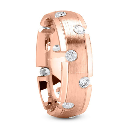 Men's Diamond Wedding Ring Round Cut 7MM in 14K 18K Rose  Gold and Platinum Side View