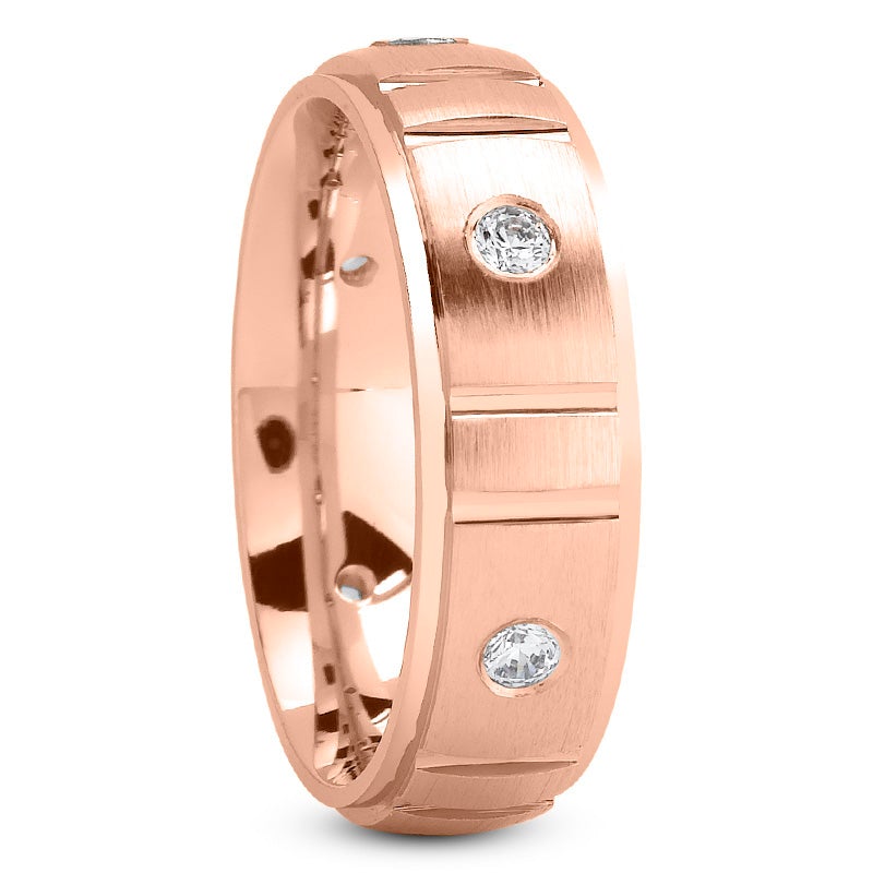 Men's Diamond Wedding Ring Round Cut 7mm in 14K  Rose Gold Side View