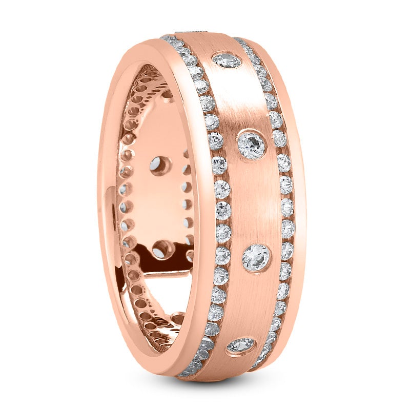 Men's Diamond Wedding Ring Round Cut 8mm in 18K Rose Gold Side View