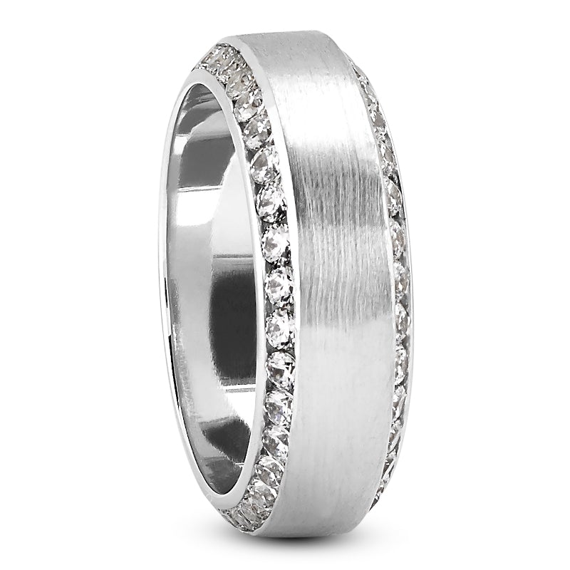 Men's Diamond Wedding Ring Round Cut 8mm in 18K White Gold Side View