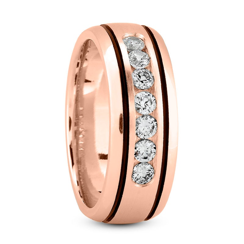 Men's Diamond Wedding Ring Round Cut 8mm Channel Set in 14K Rose Gold Side View