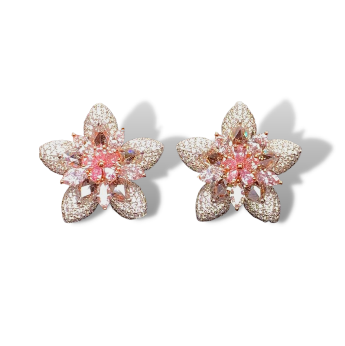 Flower Star Blossom Diamond Stud Earrings Single Gems