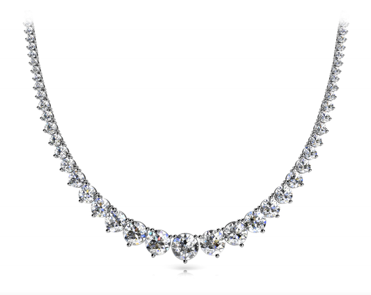 Diamond Rivera Graduated Necklace Round Shape 25 Carat Necklace in 18k White Gold Front View