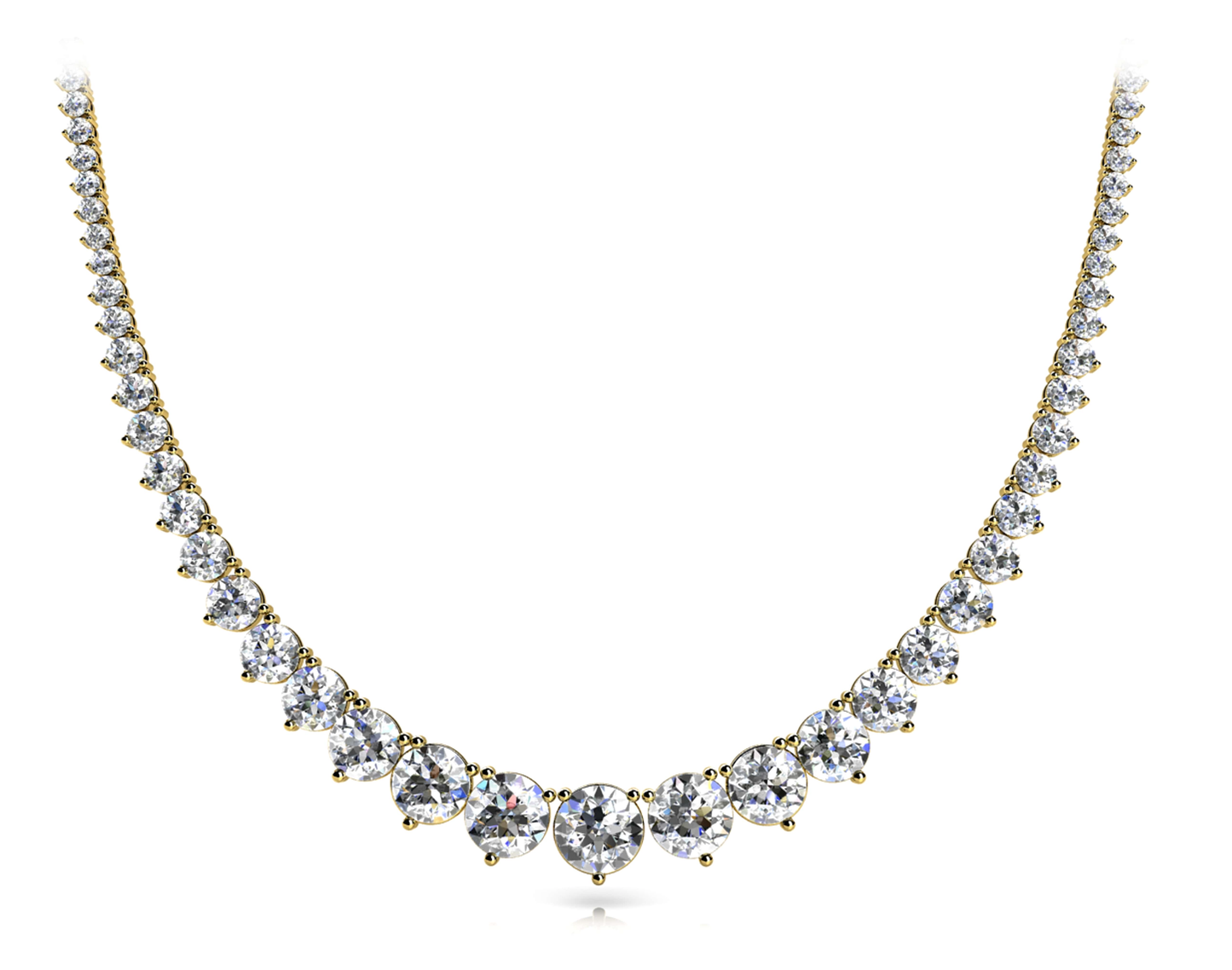 Diamond Rivera Graduated Necklace Round Shape 25 Carat Necklace in 18K White Gold Front View